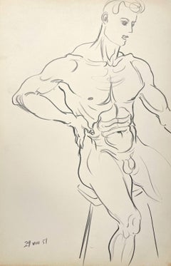 Figure study of a Standing Male Nude by Artist Harold Haydon