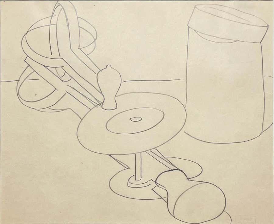 1930s Modern Surrealist Drawing, Still Life with Egg Beater by Jan Matulka
