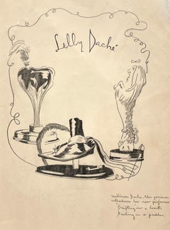 1940s Fashion Study Featuring an Advertisement for Lilly Daché Perfumes