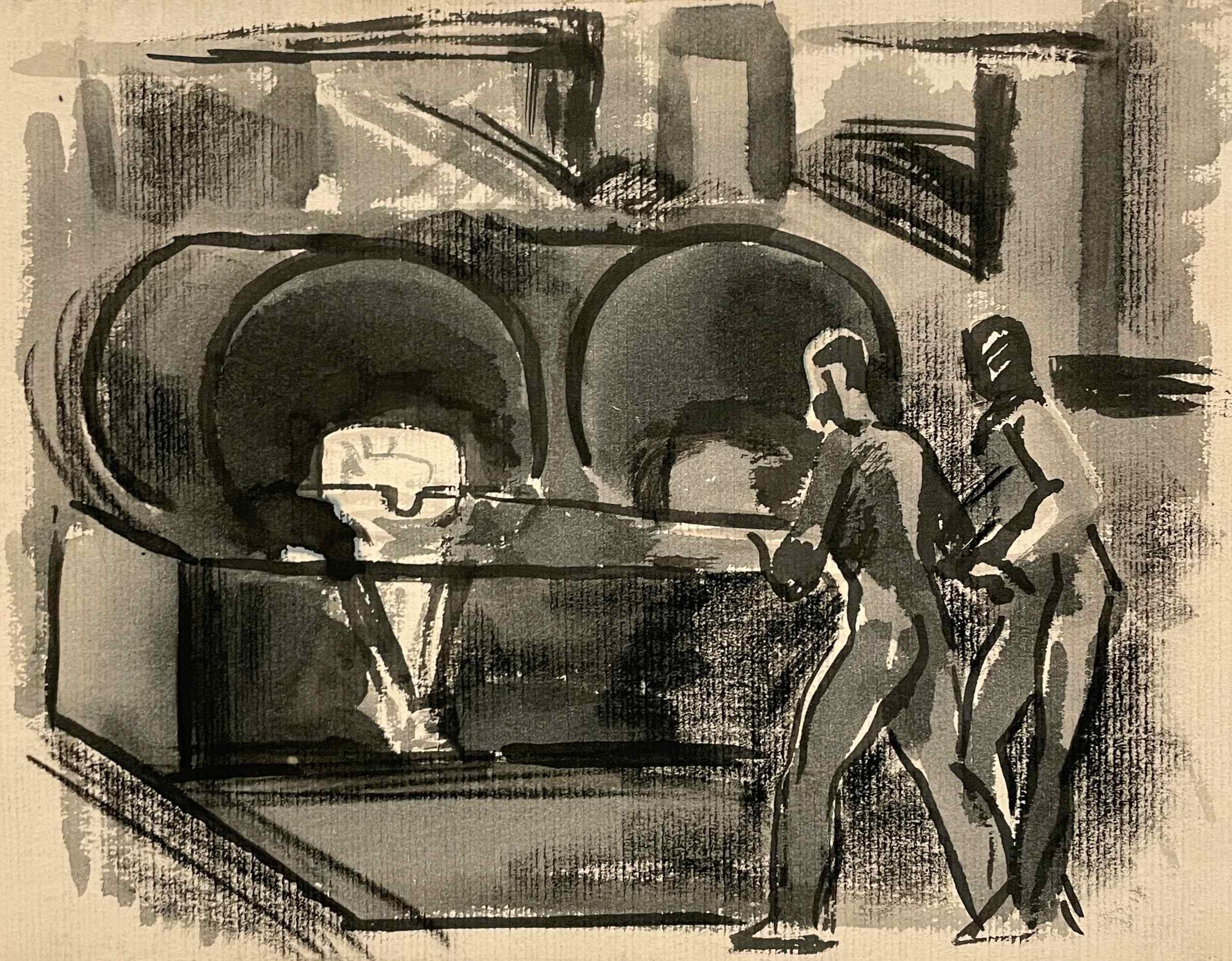 Harold Haydon Abstract Drawing - WPA Era, Industrial Scene of a Steel Mill