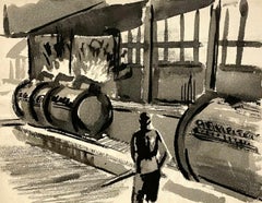 Vintage WPA Era, Industrial Scene of a Steel Mill