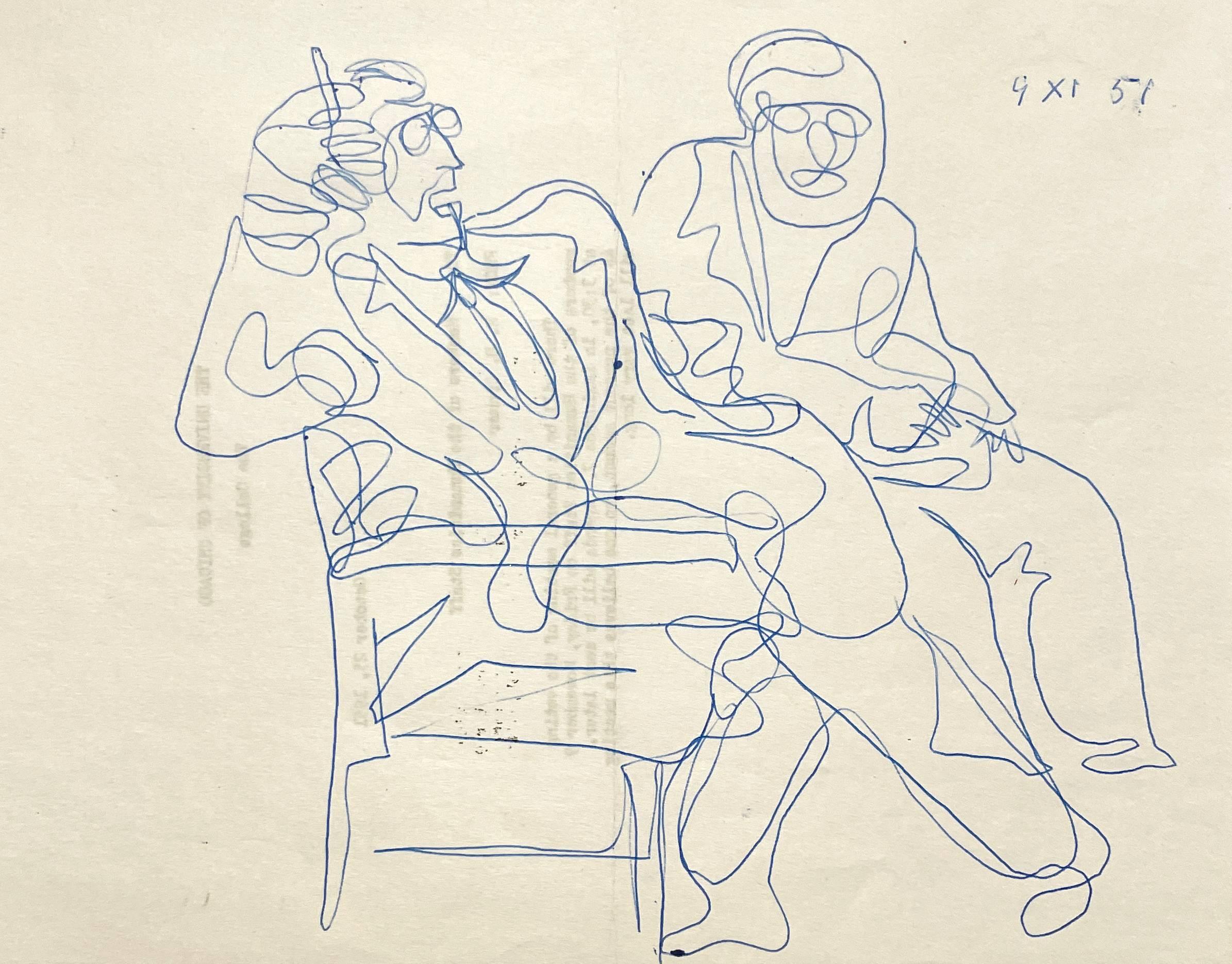 Un estudio de figura en tinta sobre papel de 1951 del artista Harold Haydon que representa una conversación.  
Tamaño de la obra:  12" x 9 1/2".  Archivada en formato 14" x 16".  Procedencia:  Propiedad del artista.

Harold Emerson Haydon nació en