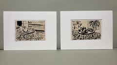 A Pair of Mid-Century, Pen & Ink Interior Drawings by Artist Harold Haydon