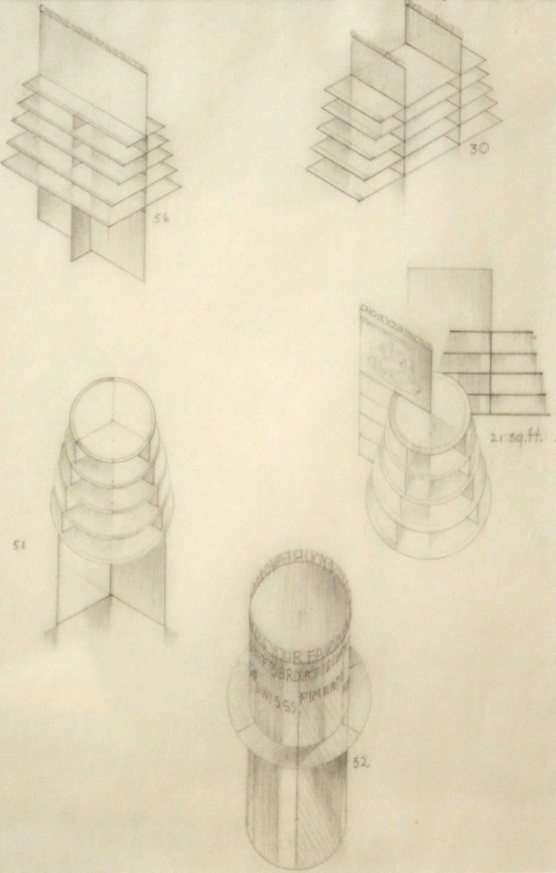 Graphite on Paper Architectural Study by artist Frances Poe