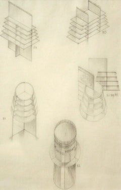 Vintage Graphite on Paper Architectural Study by artist Frances Poe
