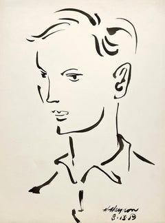 Portrait en noir et blanc d'un jeune homme du milieu du siècle par l'artiste Harold Haydon