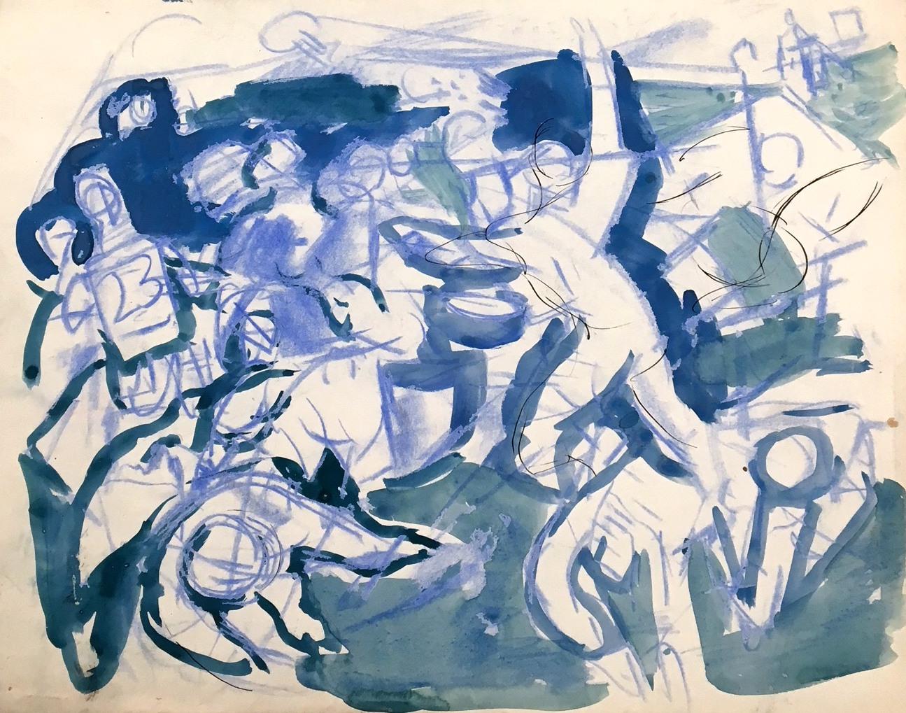 A ca 1954 Watercolor & Ink Image of a Notre Dame Football Game by Francis Chapin