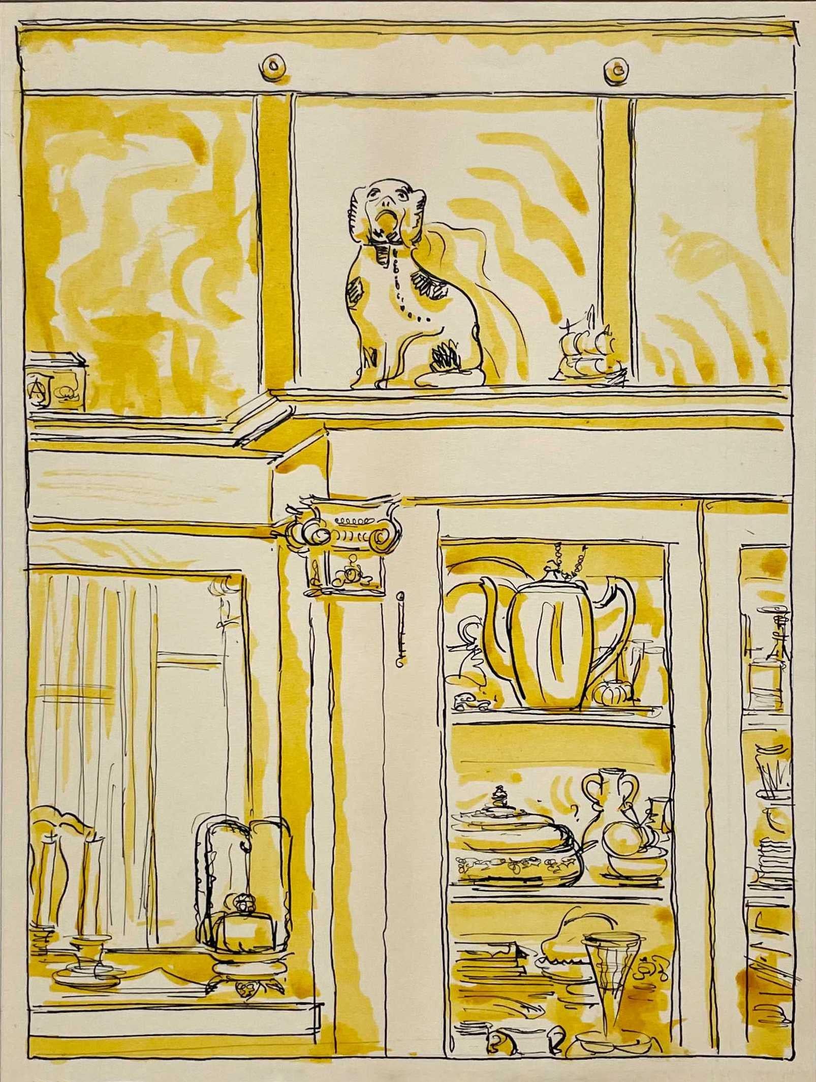A ca. 1931 charming watercolor interior scene; a study in yellow by artist Harold Haydon.

Harold Emerson Haydon was born in Fort William, Ontario, Canada in 1909.   Haydon came to Chicago with his family in 1917 and became a naturalized American