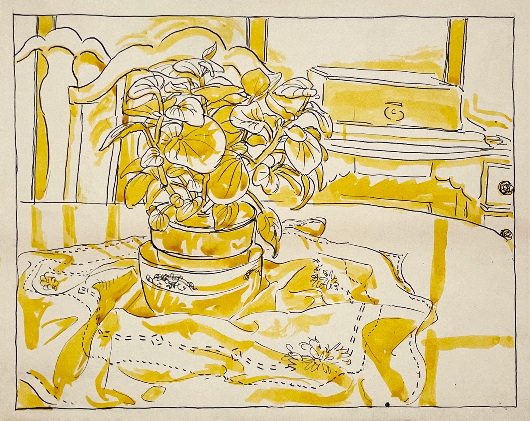 Nature morte à une table, étude en jaune de l'artiste Harold Haydon