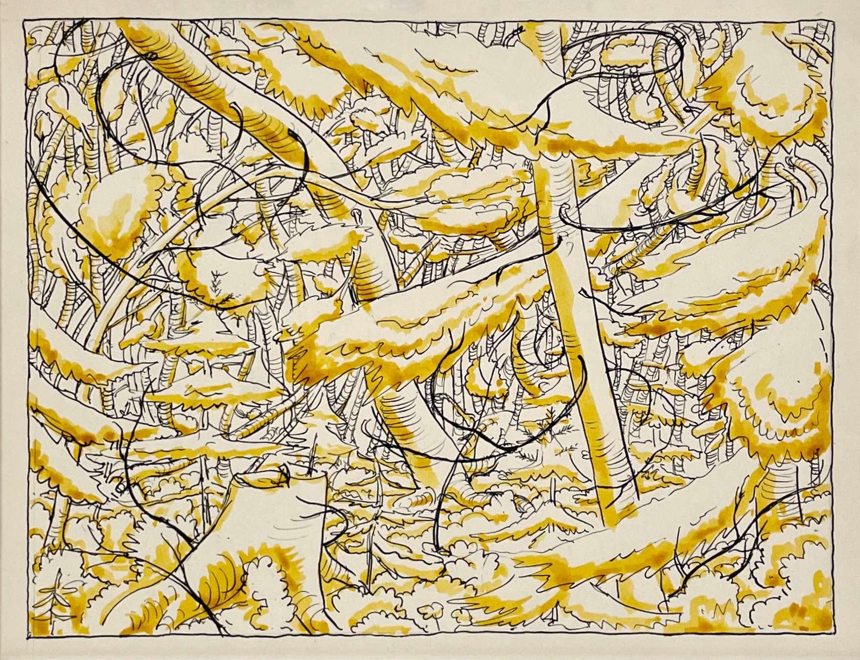 Charmante scène de forêt à l'aquarelle datant d'environ 1931, une étude en jaune réalisée par l'artiste Harold Haydon.

Harold Emerson Haydon est né à Fort William, Ontario, Canada en 1909.   Haydon est arrivé à Chicago avec sa famille en 1917 et a
