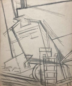 Vintage A Graphite on Paper Mural Study of a Rail Yard by Rudolph Weisenborn, ca. 1940