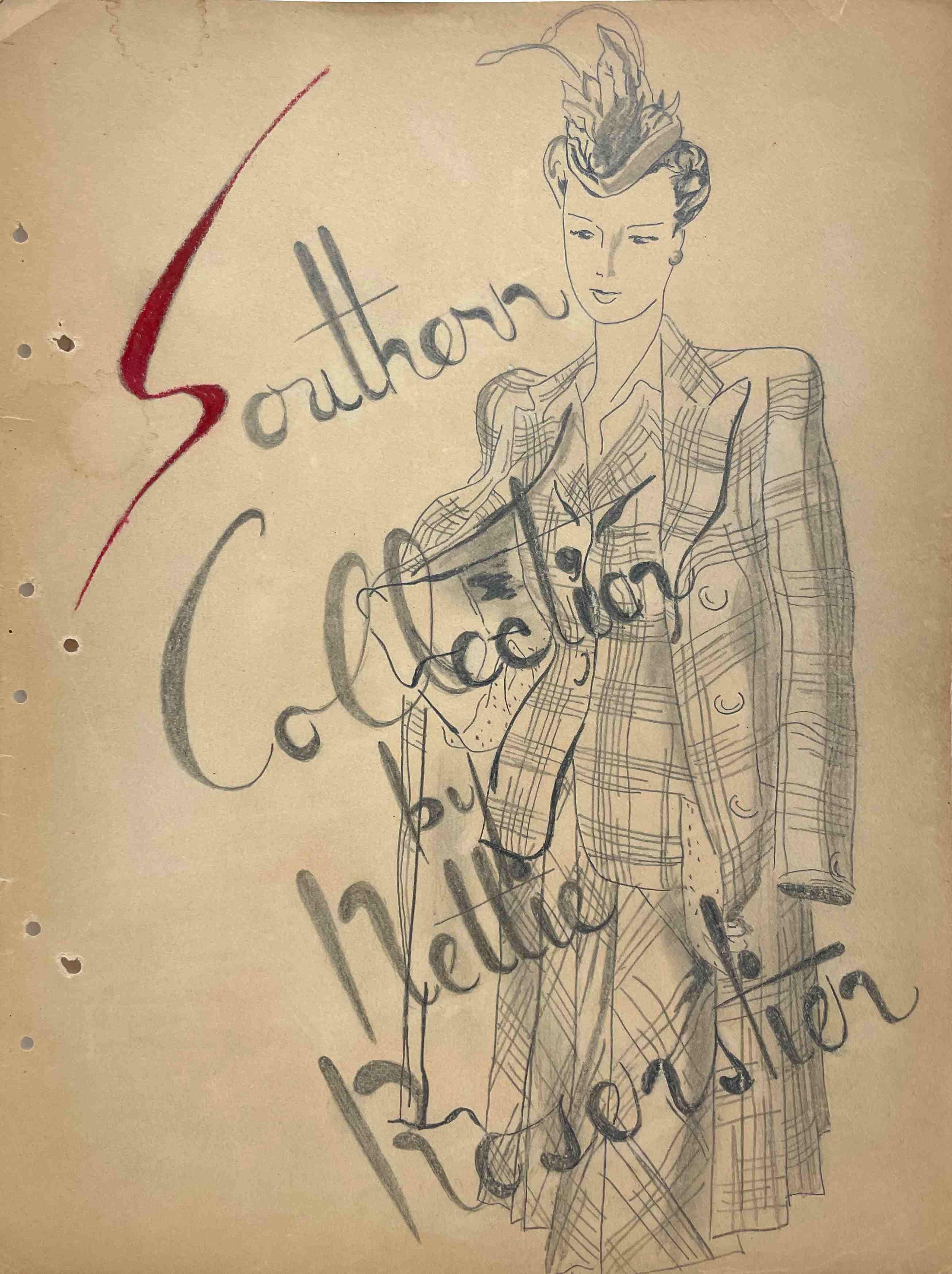 Unknown Figurative Art - A 1940s Fashion Study for the Southern Collection by Nettie Rosenstein