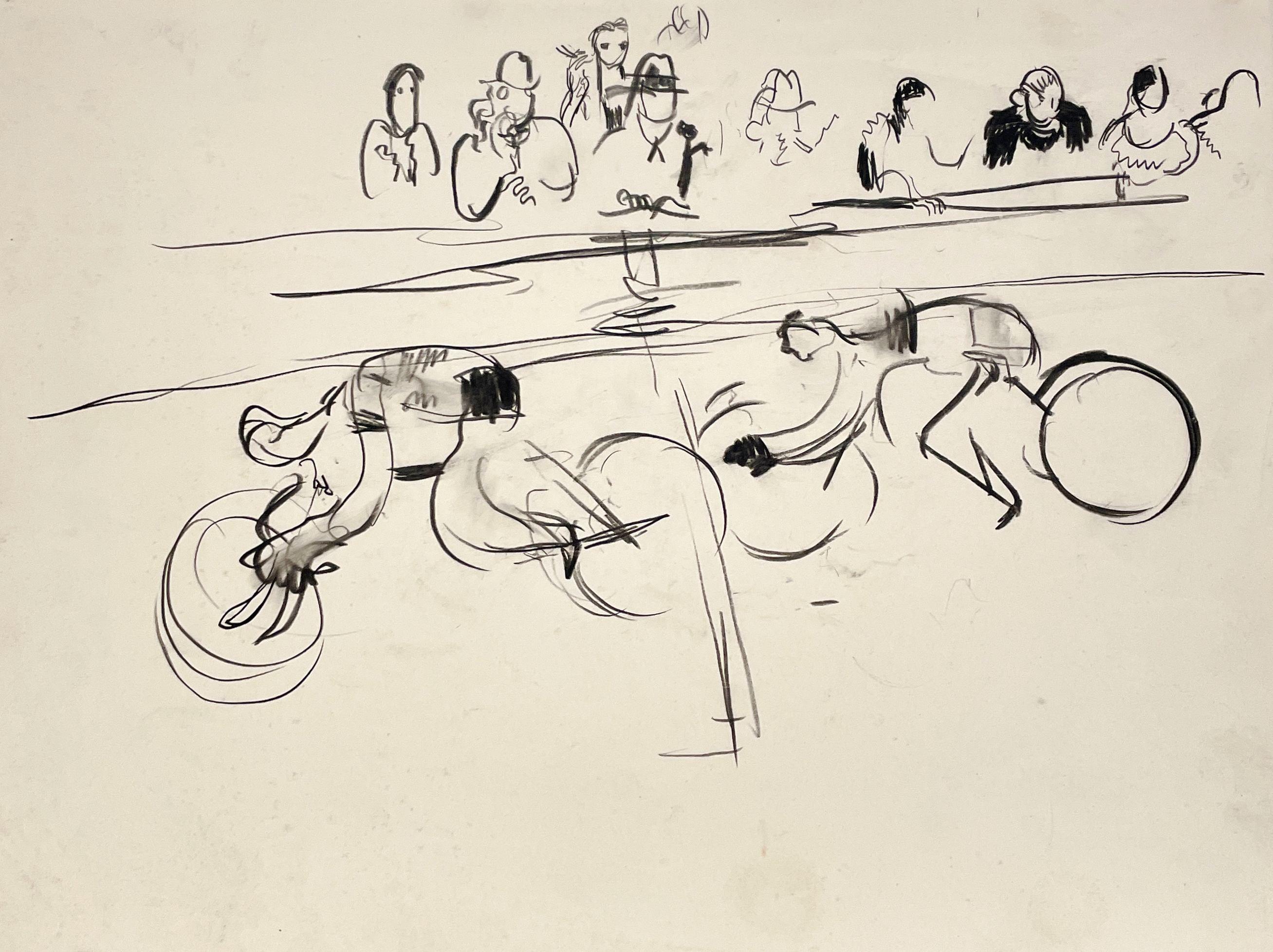 Dibujo de una carrera de bicicletas de hacia 1930, del artista Francis Chapin