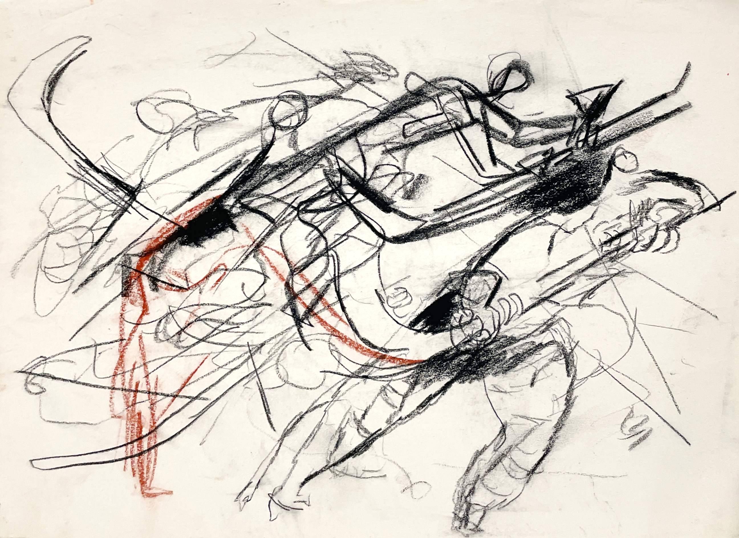 Dibujo al pastel y carboncillo sobre papel de un partido de hockey de Francis Chapin