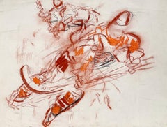 Dibujo en pastel sobre papel de los años 50 de un partido de hockey, por Francis Chapin