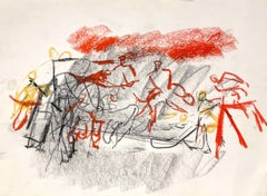 A 1950s Pastel and Charcoal Drawing of a Hockey Game by Francis Chapin