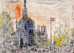 Une aquarelle moderniste d'Amsterdam des années 1950 par Francis Chapin