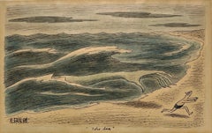 Un abile disegno ad acquerello e inchiostro su carta intitolato "Il mare" di A. Taylor