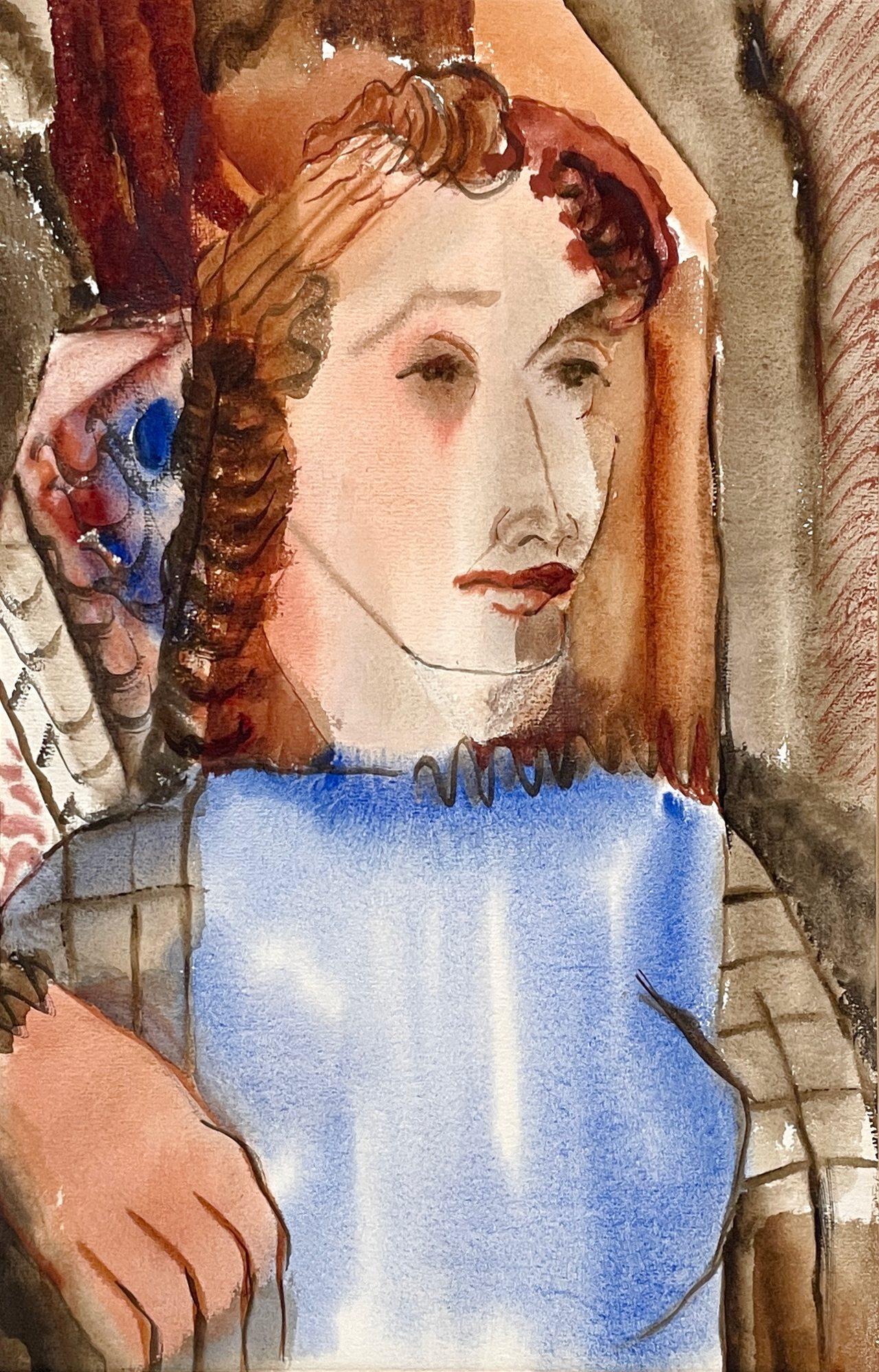 Un acquerello del 1937 circa intitolato "Ragazza triste" dell'artista dell'Institute of Design Eugene Dana