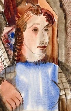 A ca 1937 Watercolor Titled "Sad Girl" by Institute of Design Artist Eugene Dana