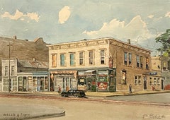 1941 Aquarell der alten Stadt Chicagos, mit dem Titel „Wells & Eugenie“ von Albert Rudin
