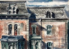 Bezauberndes Aquarell eines alten Chicagoer Hauses aus der Mitte des Jahrhunderts von George Yelich