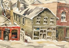 A 1940s American Scene Watercolor of a Chicago Street Scene by Grace Spongberg