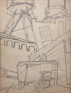 Eine Wandstudie einer Stadtszene von Rudolph Weisenborn, ca. 1940, Graphit auf Papier