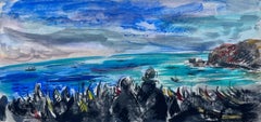 Una colorida vista panorámica moderna de mediados de siglo de Nazaré, Portugal, por Rudolph Pen