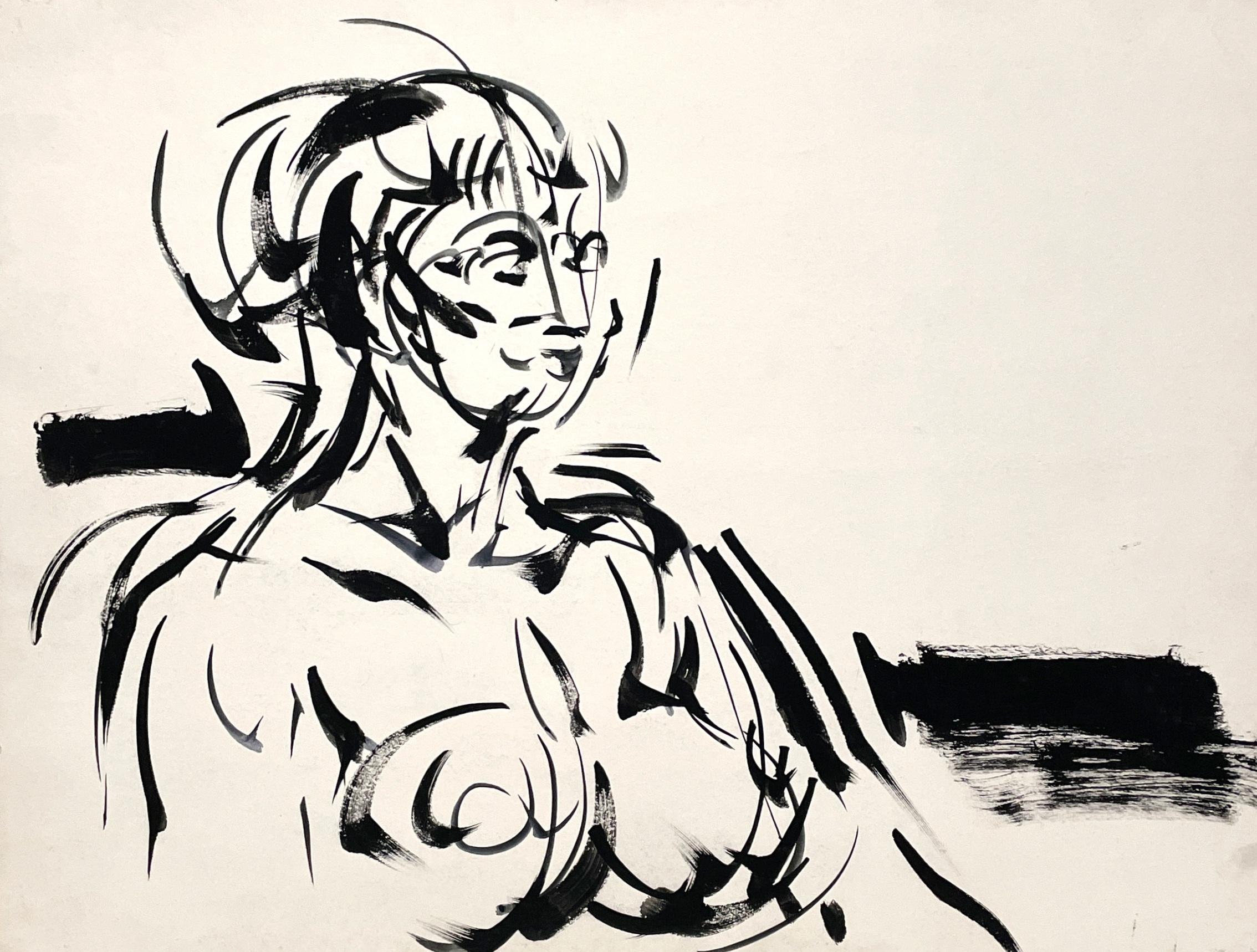 Un sorprendente disegno a inchiostro della metà del secolo scorso di un nudo femminile seduto di Rudolph Pen