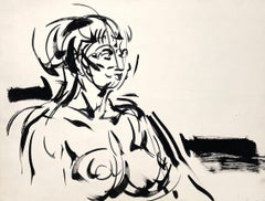 A Striking Mid-Century Modern Ink Drawing of a Seated Female Nude by Rudolph Pen