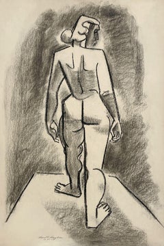 Fabuleux dessin cubiste moderne du milieu du siècle dernier d'un nu féminin debout, 1945