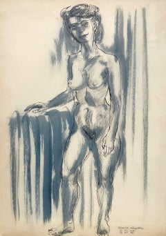 Un accattivante disegno di figura di un nudo femminile in piedi del 1945, in stile Mid-Century Modern