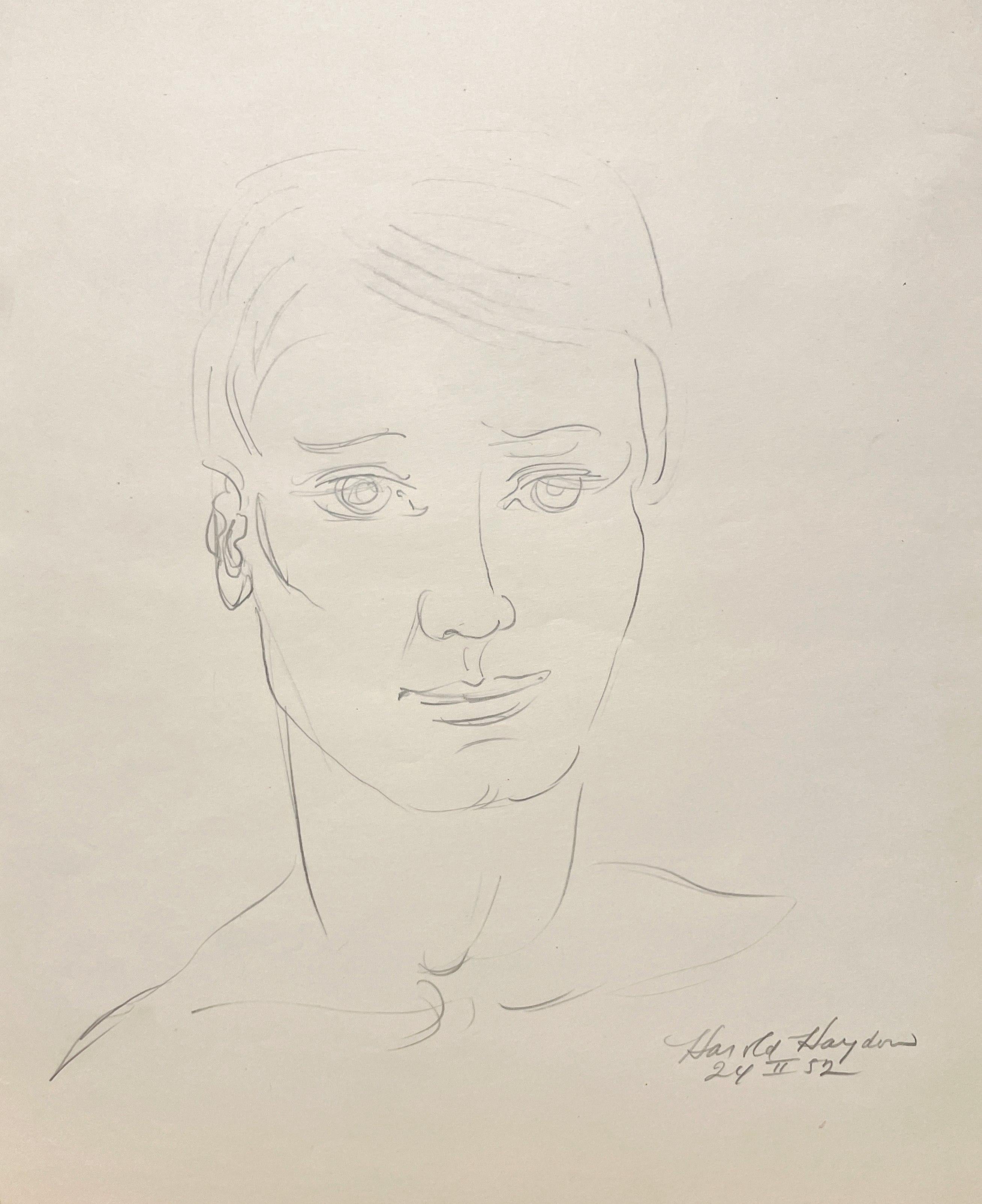 Ritratto sensibile di un giovane uomo degli anni '50 in stile Mid-Century Modern di Harold Haydon