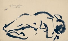 Sorprendente dibujo a tinta de un desnudo femenino reclinado de mediados de siglo de los años 50