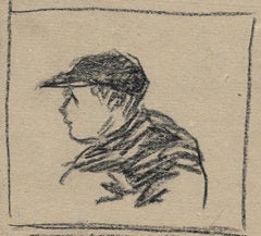 A Delightful 1930s Portrait Sketch of a Young Boy in a Baseball Cap