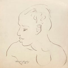 Sorprendente retrato moderno de mediados de siglo de un apuesto joven negro de perfil