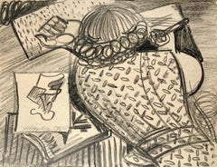 A Charming 1940s Mid-Century Modern Drawing of a Woman Artist, Sketch Class