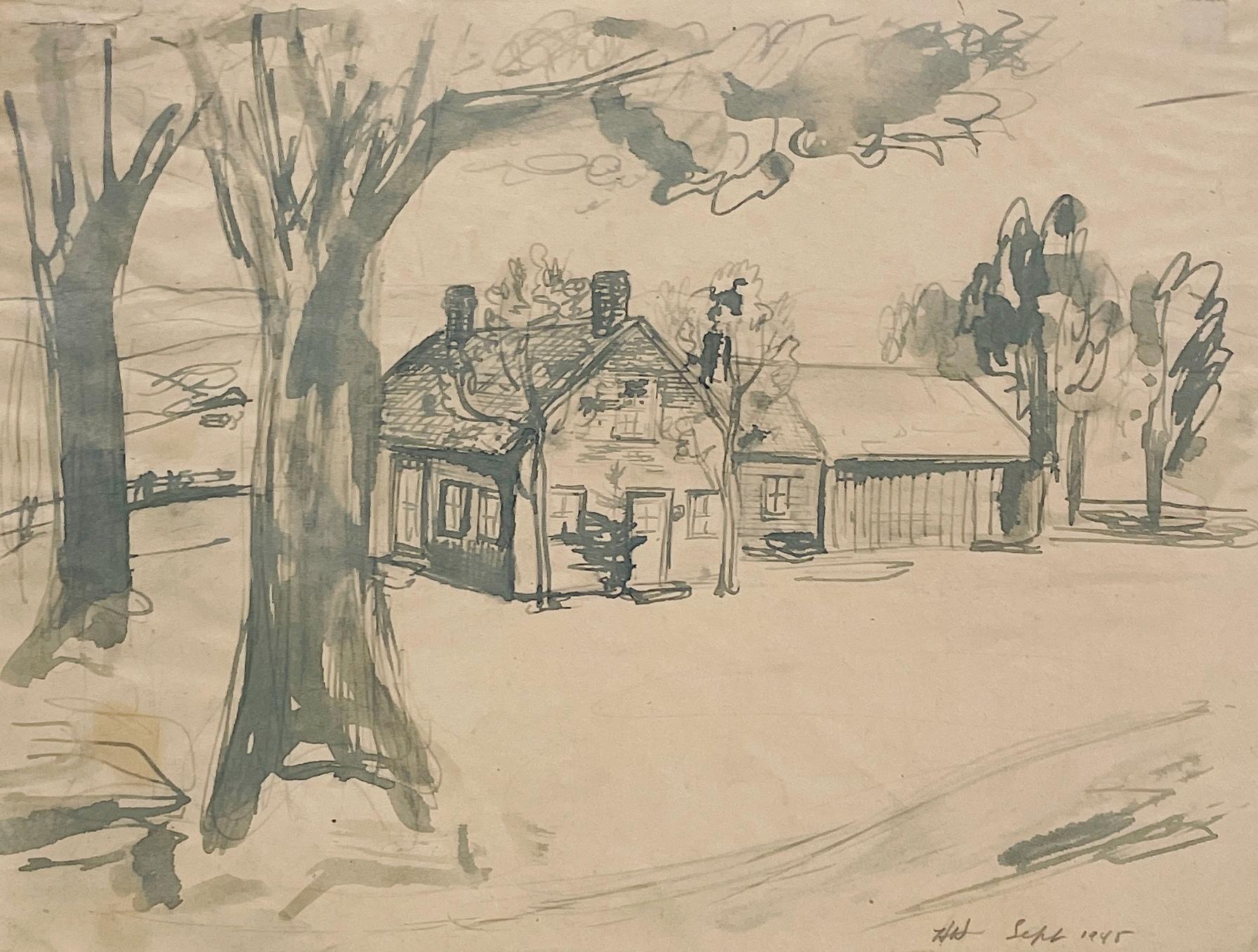 Harold Haydon Landscape Art - A Picturesque 1945 Landscape Watercolor of Calais, Vermont, The Artist's Studio