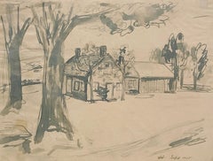A Picturesque 1945 Landscape Watercolor of Calais, Vermont, The Artist's Studio