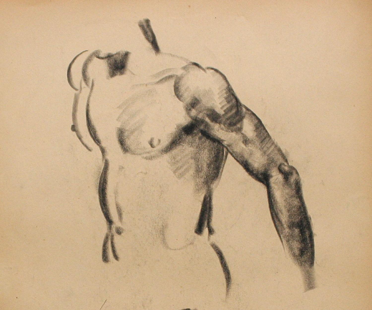 Harold Haydon Figurative Art - A Very Finely Drawn 1930s Young Male Nude Figure Study, Shoulder, Arm & Torso