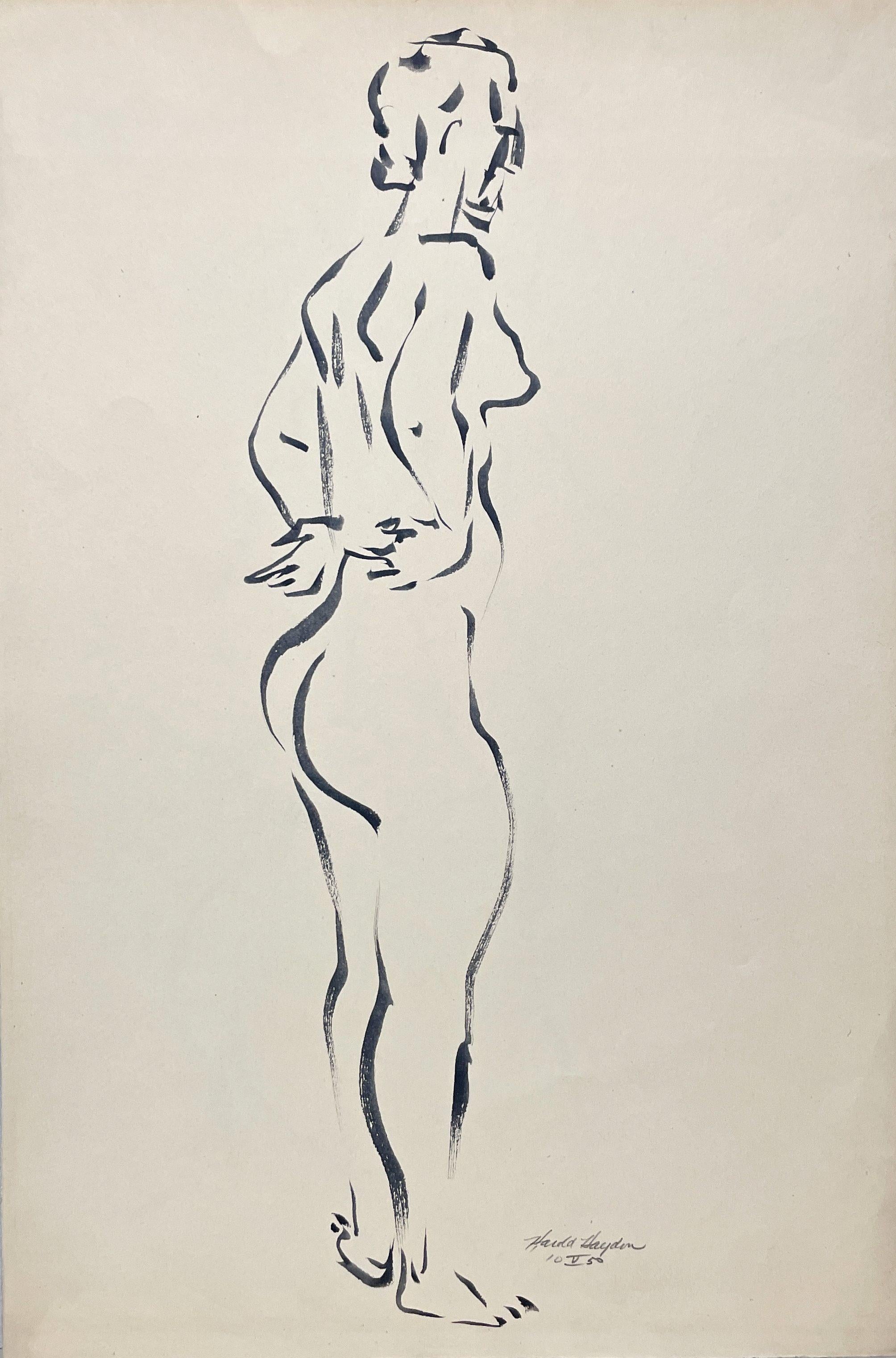 A Fabulous 1950s Mid-Century Modern Standing Female Nude Figure Study - Art di Harold Haydon