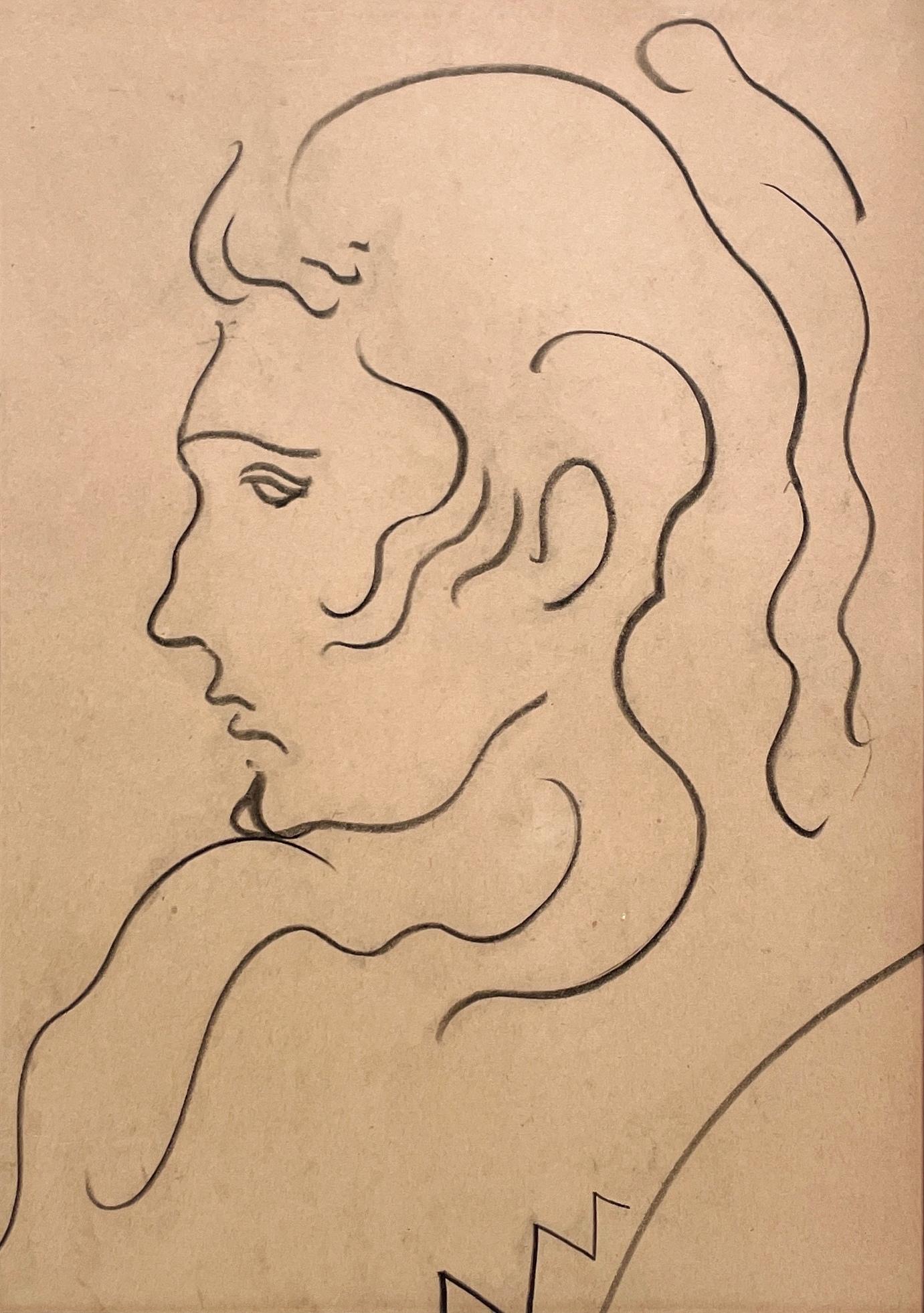 Figurative Art di Harold Haydon - A Vintage Mid-Century Modern Portrait of a Young Man with Long Hair, Beatnik Era