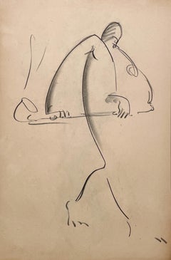 A Charming, Vintage 1930s Charcoal Drawing of a Saxophone Player, Jazz Musician