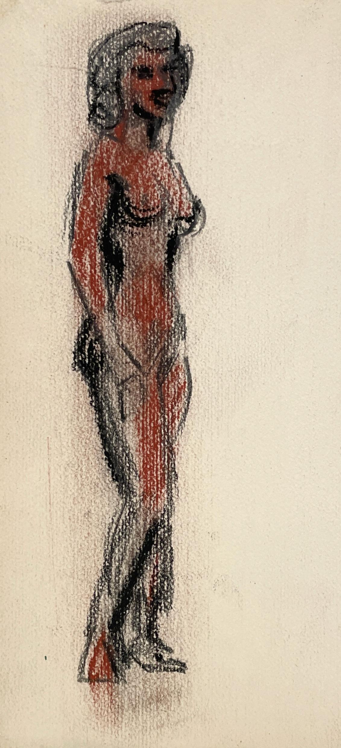 Figurative Art de Harold Haydon - Llamativo estudio de 1945 de una mujer negra desnuda de pie, moderna de mediados de siglo