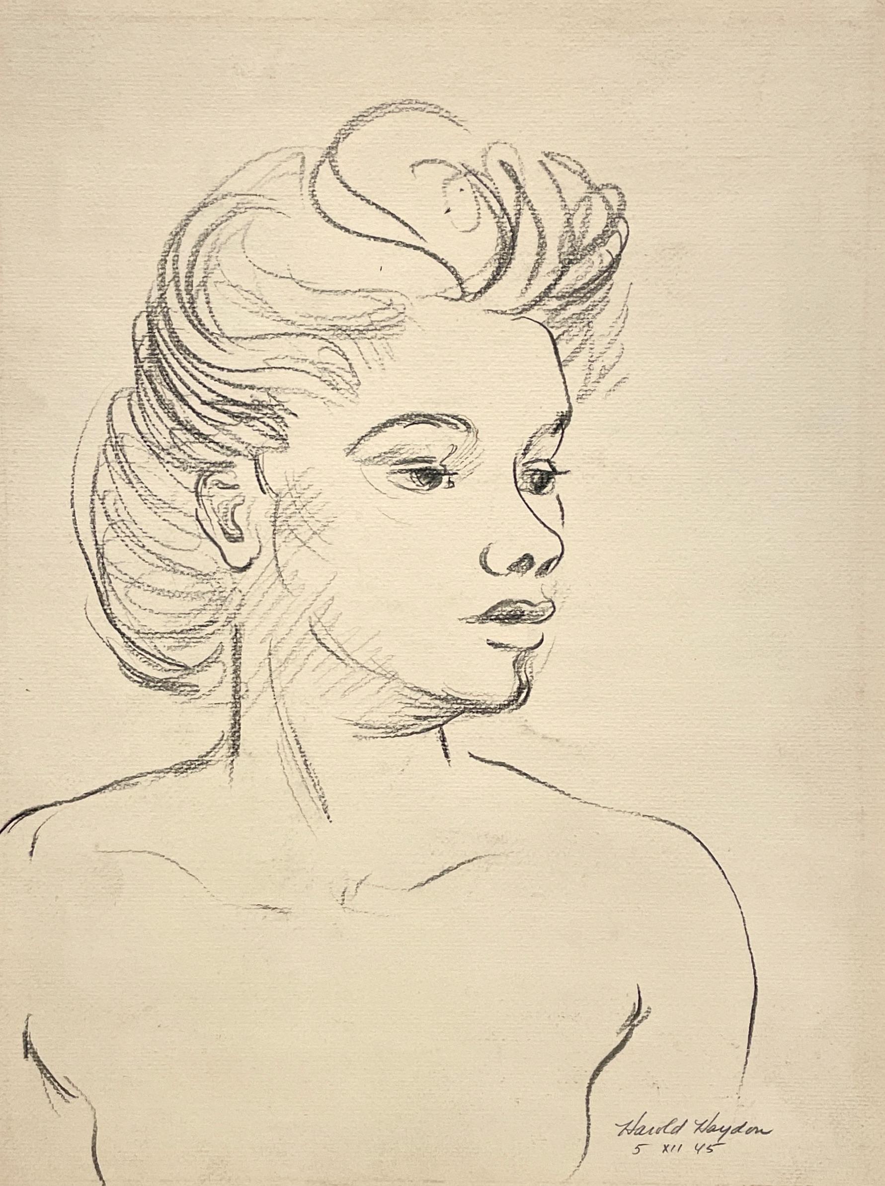 A Striking 1940s Mid-Century Modern Portrait of a Young Woman by Harold Haydon