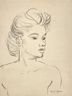A Striking 1940s Mid-Century Modern Portrait of a Young Woman by Harold Haydon