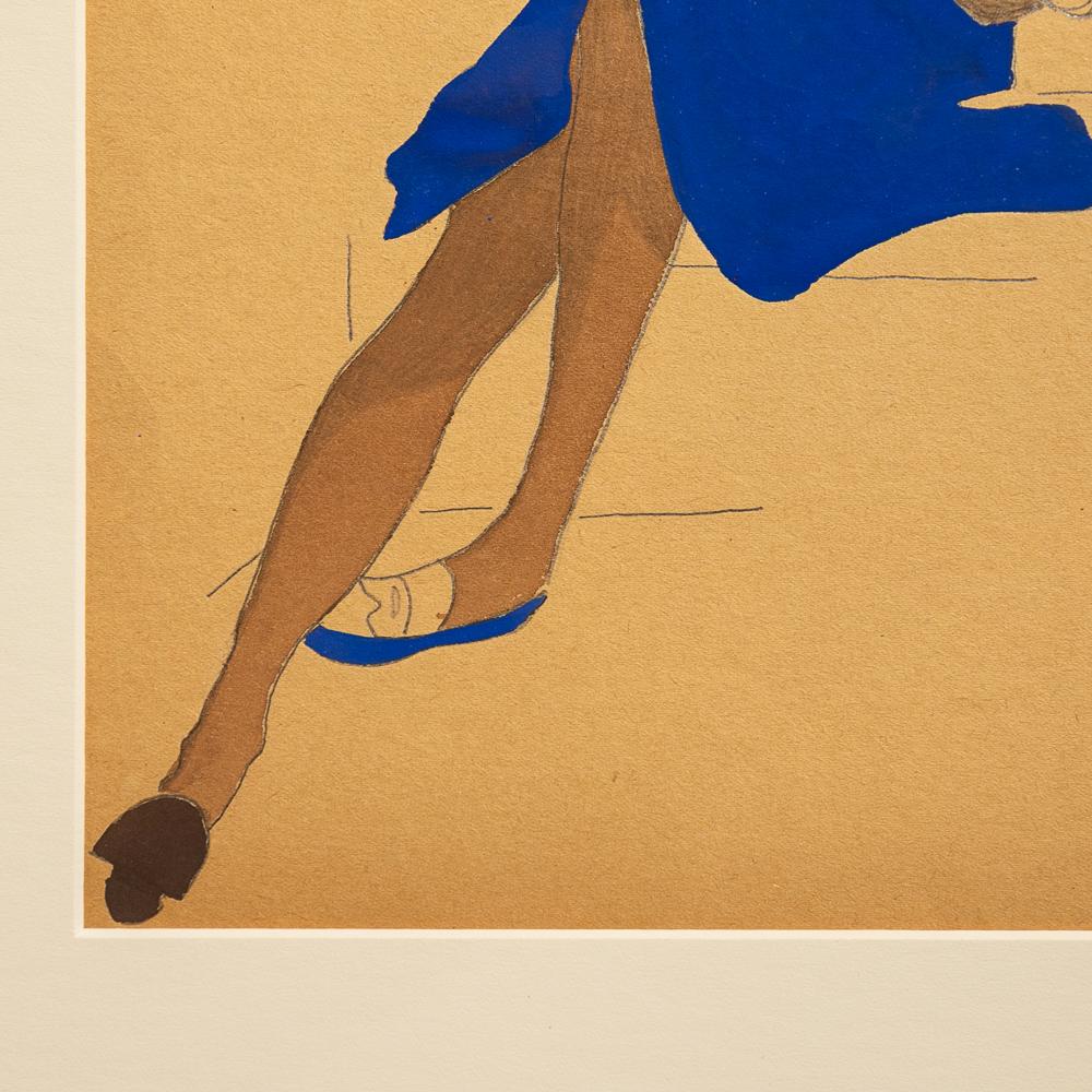 Eine Modestudie aus den frühen 1940er Jahren, in der eine Frau liest.  Provenienz: Cornelia Steckl-Jurin, Gründerin der Modeabteilung an der School of the Art Institute of Chicago. Archivmattiert auf 12