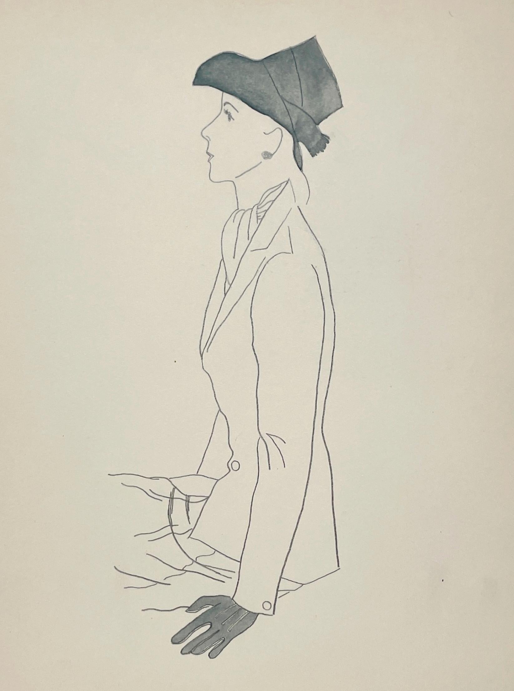 Modestudie der frühen 1940er Jahre mit Hut und Handschuhen für Frauen von Harold Haydon