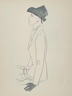 Modestudie der frühen 1940er Jahre mit Hut und Handschuhen für Frauen von Harold Haydon